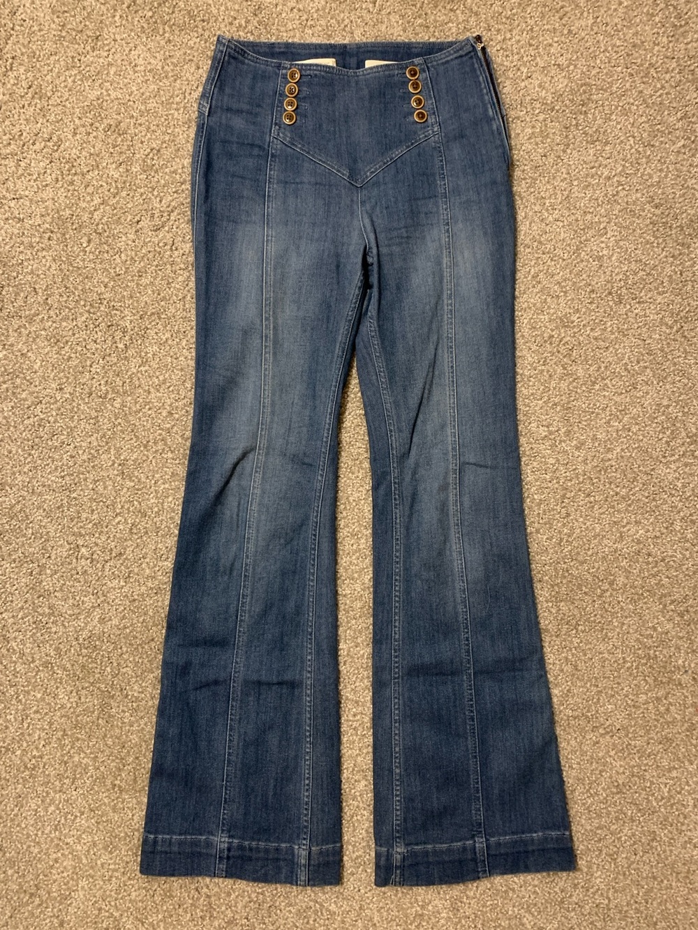 Pilcro and the Letterpress Dark Blue Flare Jeans with Button Accents